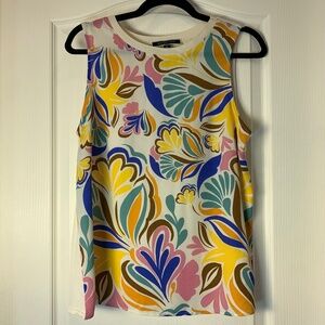 Mélanie Lyne Abstract Floral Sleeveless Top Medium Colorful Front Cream Back